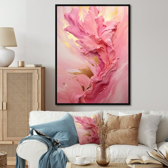 Designart "Dreamy Dusk Radiance in Pink II" Abstract Framed Wall Art - Modern Pink Abstract Collages Bedroom Framed Canvas Wall Art