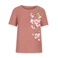 thumbnail image 5 of Dazajoo Linen Cotton Shirts for Women Vintage Floral Print Short Sleeve Blouses Summer Casual Round Neck Tops,Pink,XXXL, 5 of 5