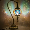 thumbnail image 2 of Turkish Moroccan Lamp with Bronze Base - Yarra Decor 3 Color Options Handmade Swan Neck Tiffany Mosaic Glass Bedside Lamps for Bedroom (LED Bulb Included), 2 of 6