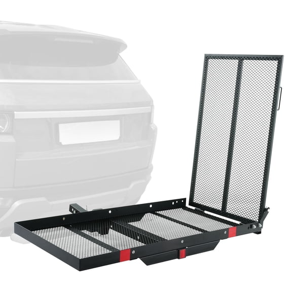 Hitch Mount Cargo Carrier,45.3"x25.6"Iron Hitch Cargo Rack with Folding Ramp,Hitch Rack Basket with Stabilizer&Straps,500LBS Mobility Scooter Carrier Fit 2"Hitch Receiver