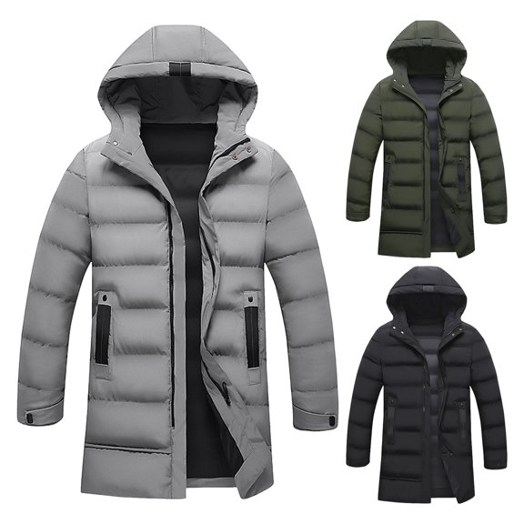 BAETEUY Men's Cotton Coat with Hood - Long Sleeve Pockets Long Down Jacket