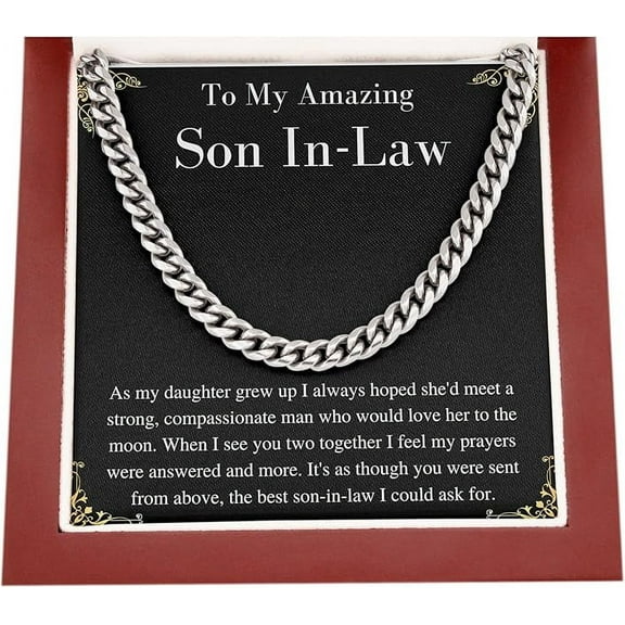 Gift For Son In Law Chain Necklace From father in law on Christmas Day gift For him from mother in law Present Chain Necklace with Message Card Stainless Steel