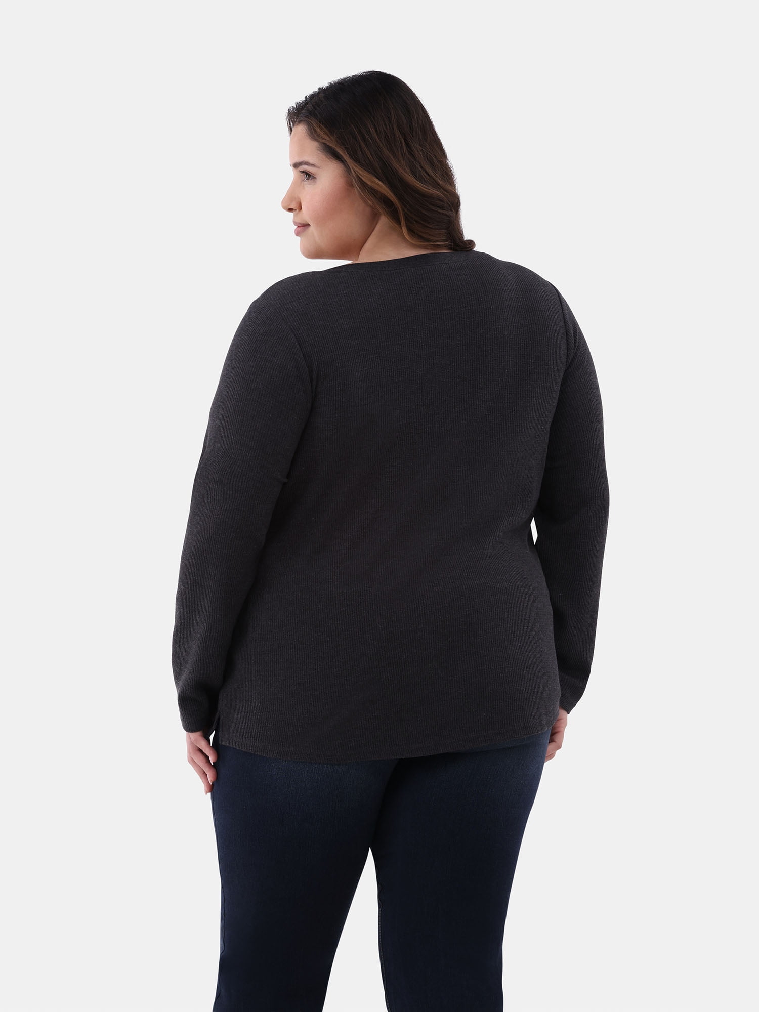 Terra & Sky Women's Plus Thermal Henley Top, Available in 1 and 2-Pack, Sizes 0X-5X