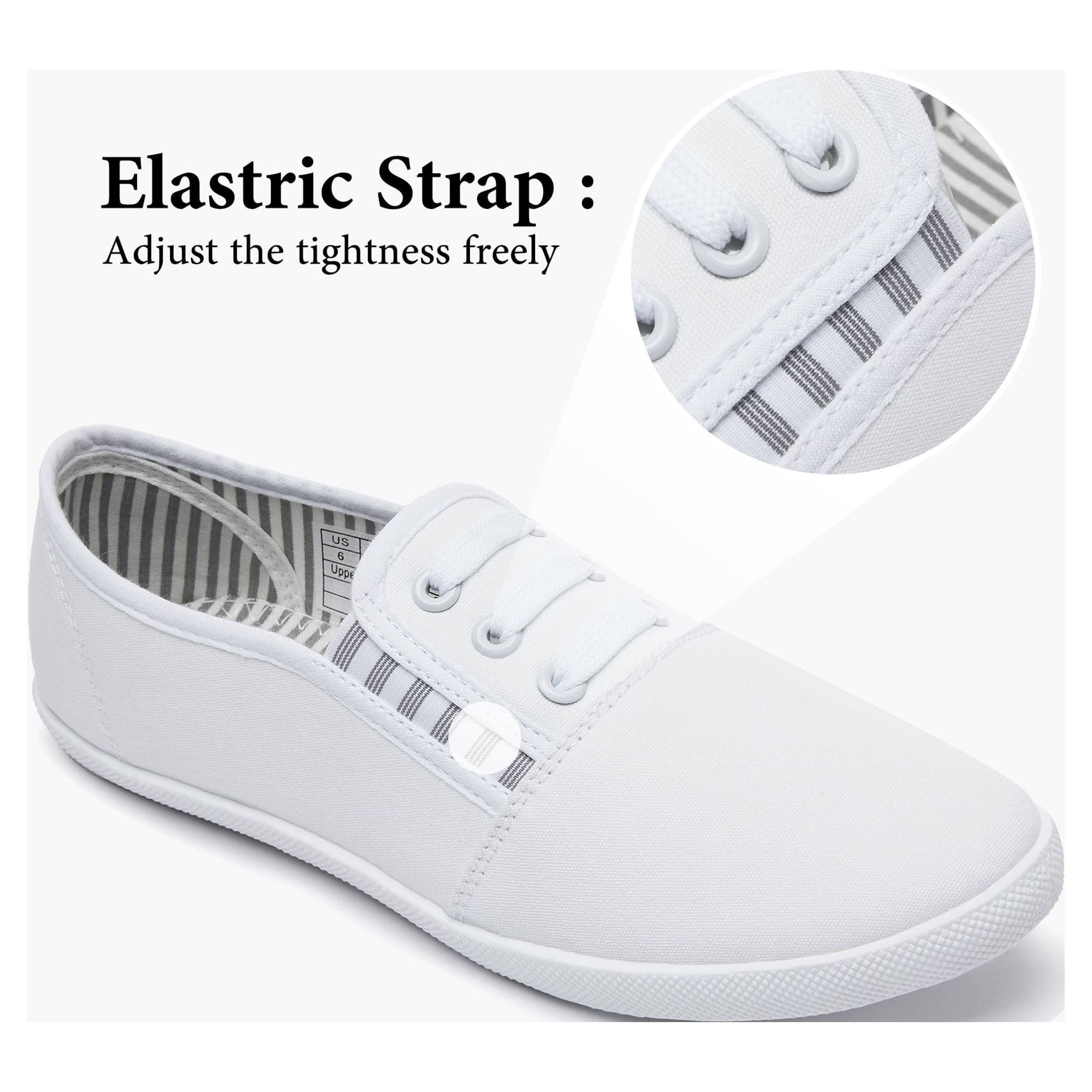 Women’s Slip on Canvas Shoes Sneakers Fashion Elastic Sneakers（White US8）