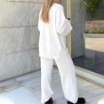 thumbnail image 2 of 2pcs/set Women Plain Tracksuits Set V Neck Loose Tops+long Pants Loungewear Pyjamas Sets, 2 of 4