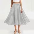 thumbnail image 2 of Women Skirts Solid Color Elastic Waist Flowy Maxi Skirt Summer Casual A-Line Flared Ankle Skirts, 2 of 10