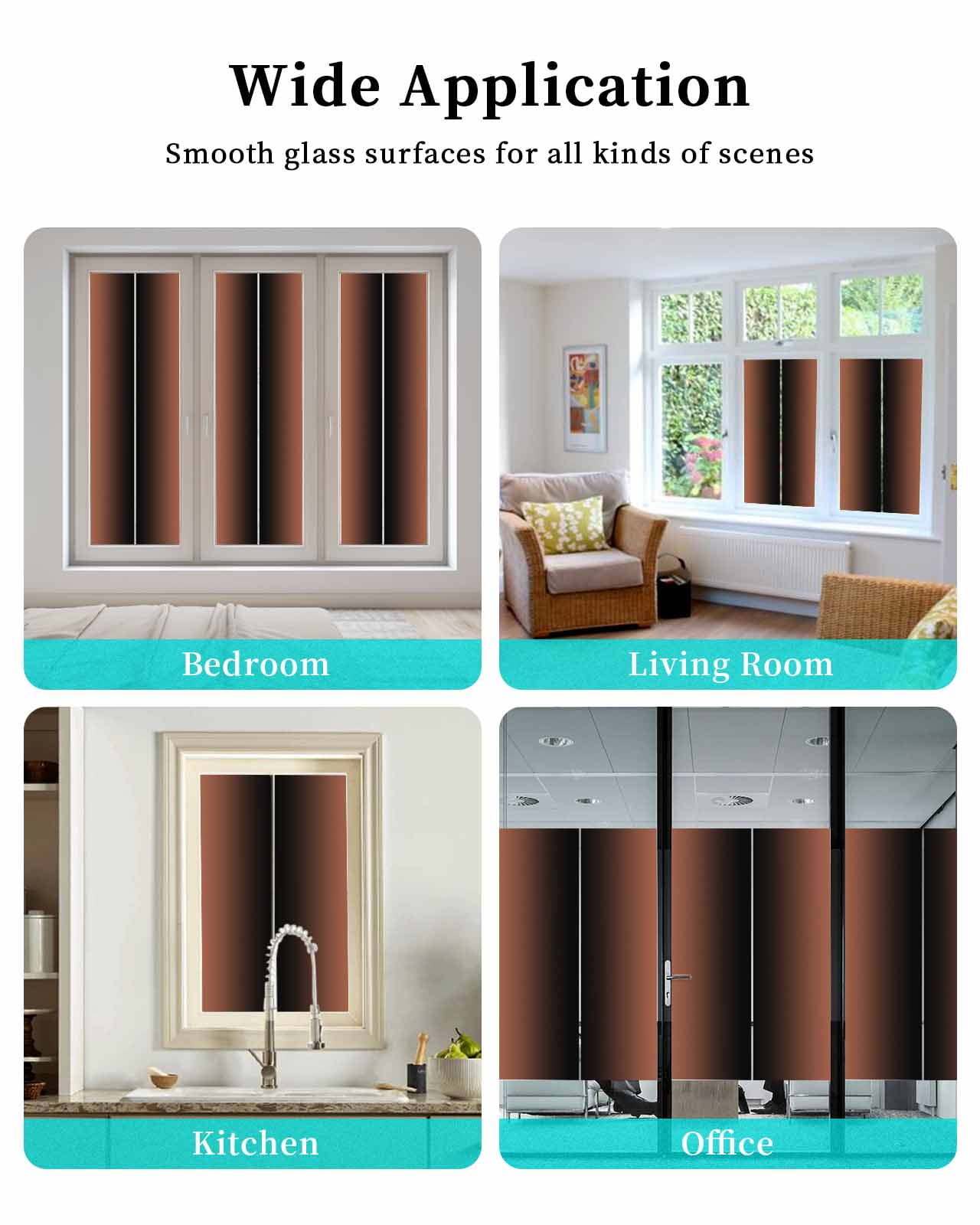 Window Privacy Film, Burnt Orange Black Ombre UV Sun Blocking Window Tint Film Heat Control One Way Blackout Window Film, Modern Abstract Gradient Color Art Non Adhesive Static Cling 35.4x78.7 In
