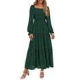 thumbnail image 1 of Vestido PRETTYGARDEN 2025 Floral con Fruncido, Manga Larga, Talla L - Verde Oscuro, 1 of 8