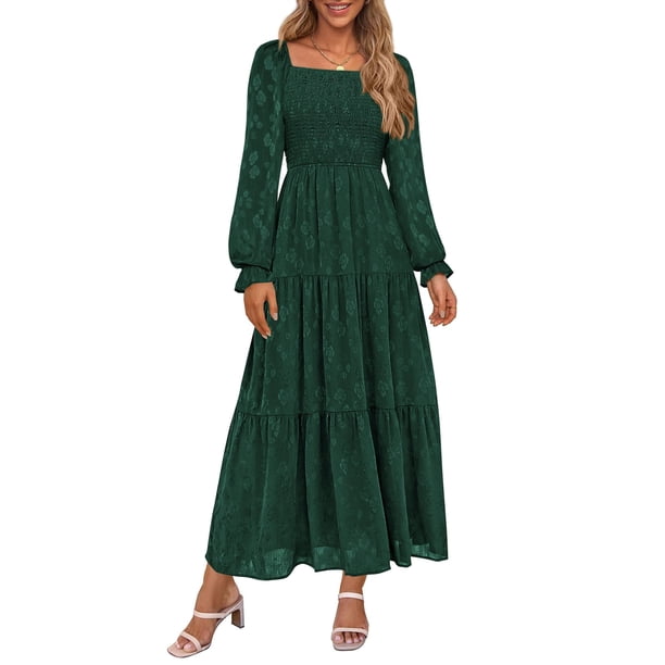 Vestido PRETTYGARDEN 2025 Floral de Manga Larga con Fruncido XXL
