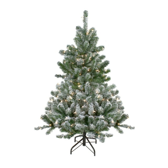 Darice 4.5' Pre-Lit Full Flocked Natural Emerald Artificial Christmas Tree - Clear Lights