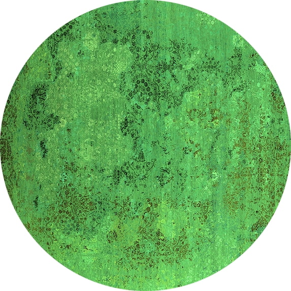 Ahgly Company Indoor Round Oriental Green Industrial Area Rugs, 7' Round
