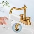 thumbnail image 3 of 4 Inch Centerset Bathroom Sink Faucet Vintage 2 Cross Handles Mixer Tap Basin Vanity Lavatory Utility for Sink 3 Hole Include Water Hose Pop Up Drain with Metal Cover Antique Brass, 3 of 6