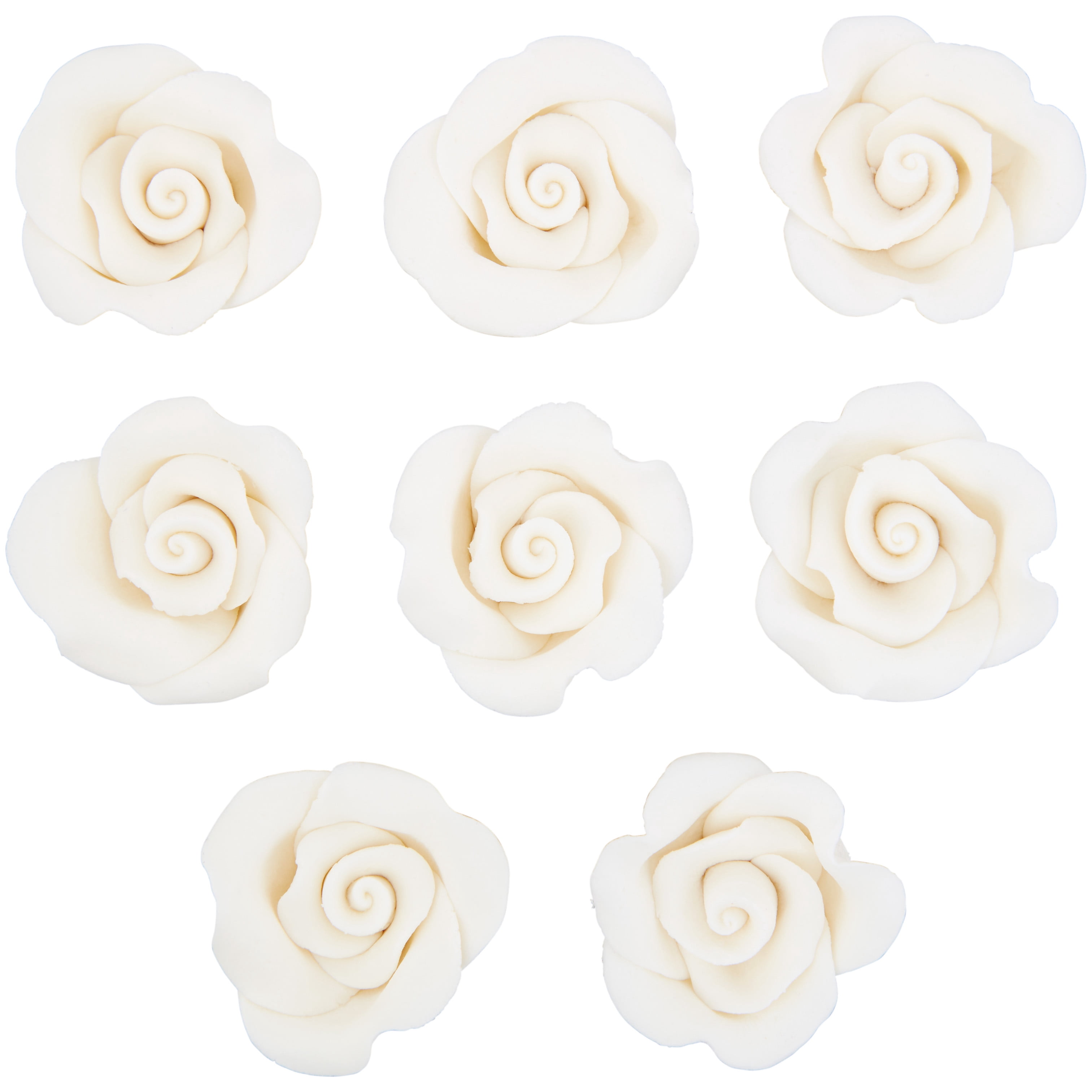 Wilton Royal Icing White Roses Edible Cake Decorations Size Medium Pack of 8