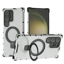 Magnetic Case for Samsung Galaxy S23 Ultra Heavy Duty Rugged Dual-Layer Protection, [Compatible with MagSafe] Ring Holder Kickstand Shockproof Matte Scratch Armor Back Cover, Clear