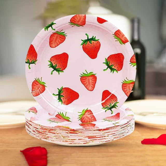 Boovnll Flatware, Strawberry Party Theme Tableware Set Disposable Decorative Tableware Paper Set, Kitchen Gadgets, Silverware Set, Cutlery Set