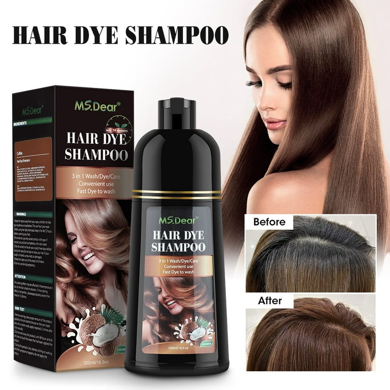 DREAMSOME Brown Hair Dye Shampoo 500ml, Light Coffee Color, Gray