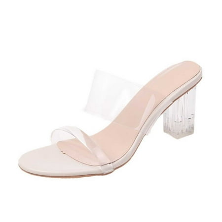 

Gzztg Womens Shoes Women S Casual Transparent Thick Crystal High Heeled Slippers Sandals