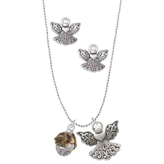 Delight Jewelry Goldtone Lizards on Silvertone Band - Im. Rhodium and Goldtone Spinner Silver tone Guardian Angel Charm Necklace and Stud Earrings