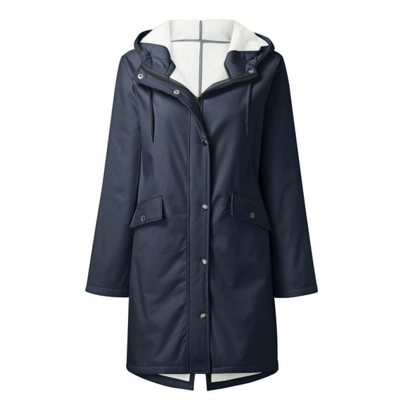 IROINNID Women's Parka Coat Long Sleeve Solid Color Hoodie Outwear, Loose Rain Coat Outdoor Fleece Keep Warm Plus Waterproof Raincoat Windproof Coats Outwear
