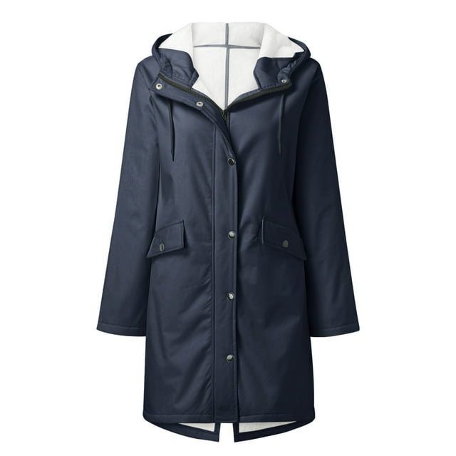 Imperméable à Capuche pour Femmes, Veste de Pluie Solide, Polaire Extérieure, Garde au Chaud, Coupe-Vent, en Liquidation