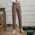 thumbnail image 5 of 9 Pantalones de traje masculino recortados marrones de talla grande, pantalones de verano para hombre, ropa nueva de diseñador, ropa de estilo coreano, tela formal, 5 of 5