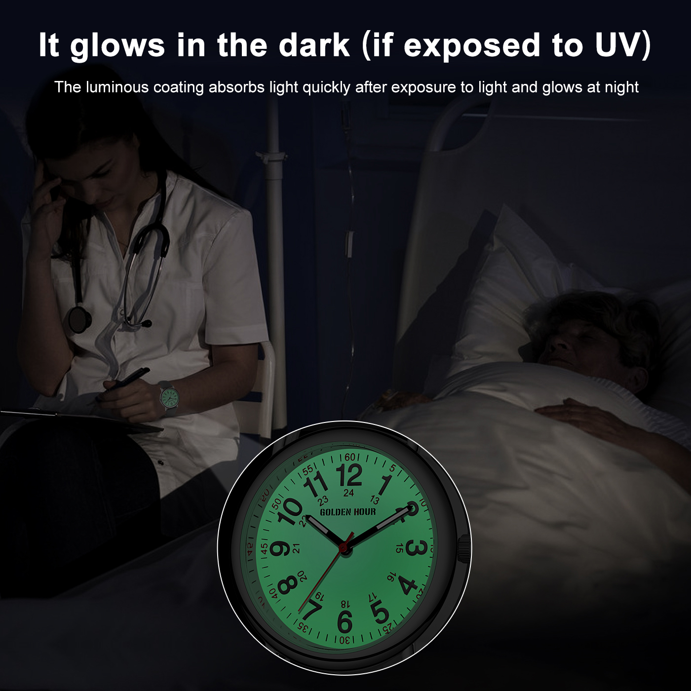 GOLDEN HOUR Waterproof Nurse Watch for Medical Professionals, Students Women Men - Military Time Luminouse Easy Read Dial, 24 Hour with Second Hand, Colorful Silicone Band
