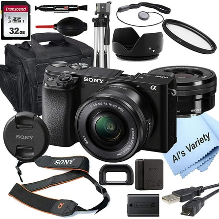 Sony Alpha a6100 Mirrorless Digital Camera with 16-50mm Lens   32GB Card, Tripod, Case, and More (18pc Bundle)