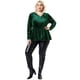 thumbnail image 3 of Women's Plus Size V Neck Tulip Hem Long Sleeve Peplum Velvet Tops Dark Green 2X, 3 of 7