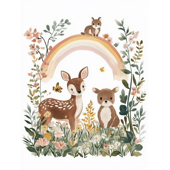 Cute Deer and Rainbow Canvas Wall Art， Perfect for Living Room， Bedroom， Nursery， Kids Room， and Office Decoration.
