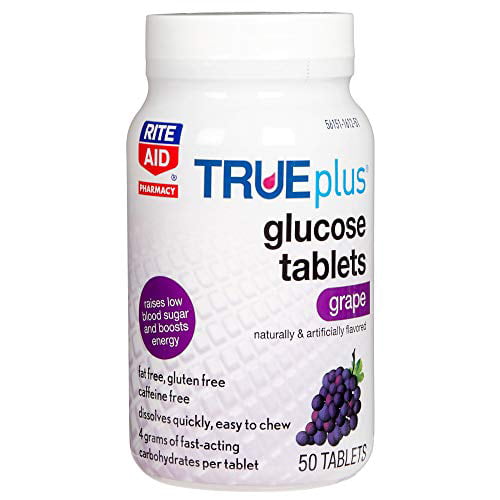 Rite Aid Glucose Tablets, Grape, 50 Count Blood Sugar
