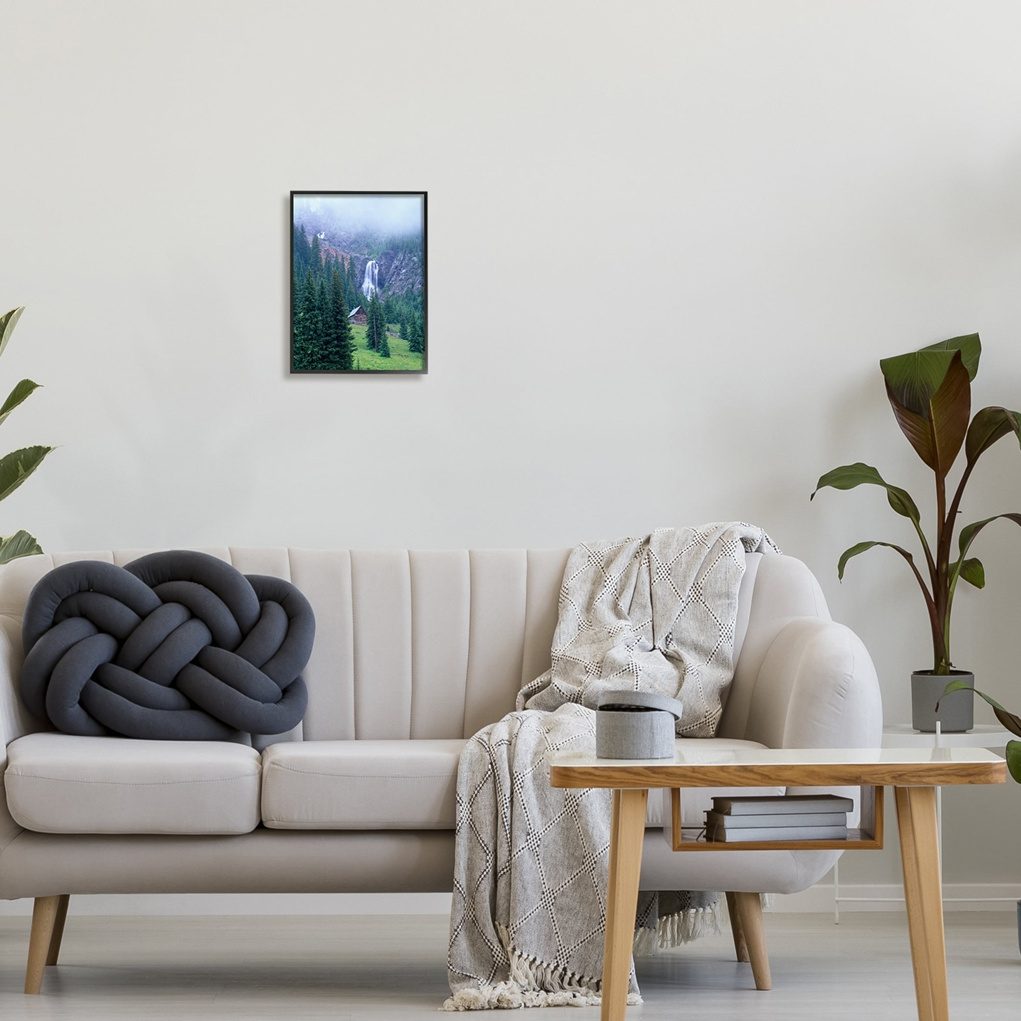 Stupell Industries Forest Cabin Waterfall Fog Landscape Photography White Framed Art Print Wall Art
