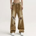 thumbnail image 2 of jtjvou Trendy Jeans for Women 2025 Baggy Ripped Boyfriends Jeans Y2k Low Waisted Distressed Street Wide Leg Denim Trousers Yellow XL, 2 of 9