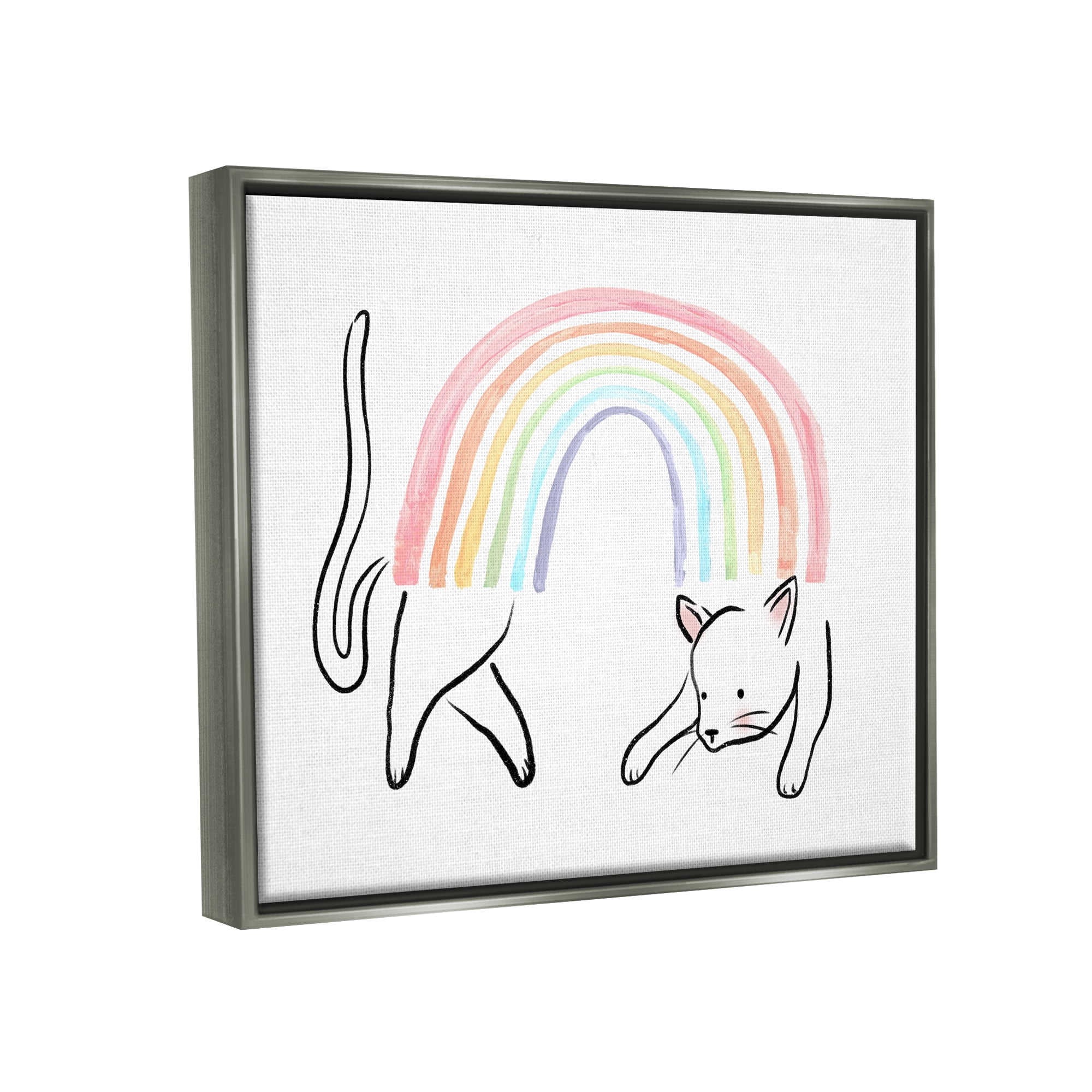 Stupell Industries Cat Rainbow Fun Pet Animal Animals & Insects Painting Gray Floater Framed Art Print Wall Art