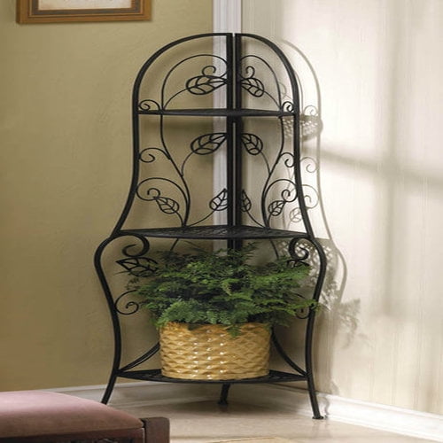 Metal Corner ThreeShelf Unit with Leaf Design