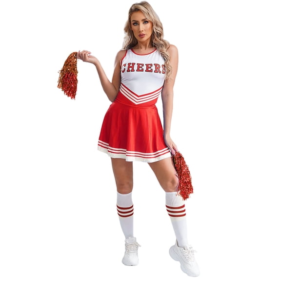TiaoBug Women's Cheerleading Dress Cheer Leader Uniform Carnival Party Outfit for Sports Events Red S