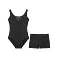 thumbnail image 3 of Moggemol Kids Girls Sheer Mesh Patchwork V-Back Dance Unitards Solid Color Sleeveless Bodysuit with Botty Shorts Set Black 8, 3 of 7