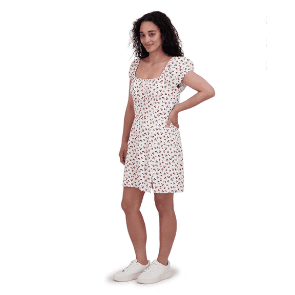 Aeropostale Women’s Square Neck Cherry Print Mini Dress – Fully Lined Ruffle Dress, Size Extra Extra Small (XXS)