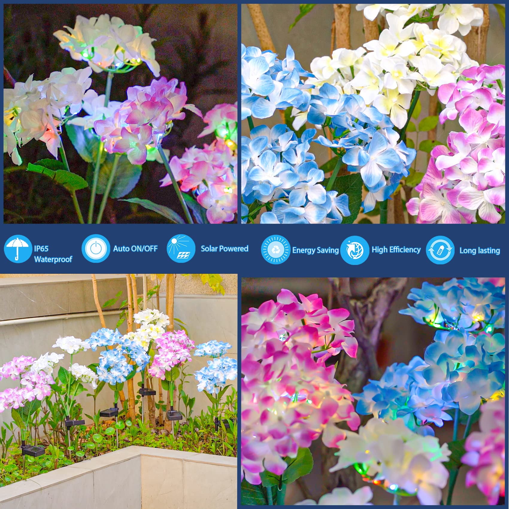TopZoo Solar Garden Lights Outdoor, 3 Pack Flower Lights Hydrangea Garden Stake Decor for Yard Patio Landscape Planter Multicolor