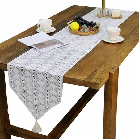 

Table Runner Desk Coffee Table Runner Boho Table Runner Polyester Diamond Shape Table Runners with Tassels for Party Decor and Dining Room Decorations