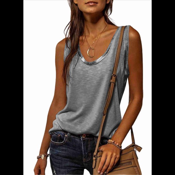 Tops con Cuello en V Gris XL