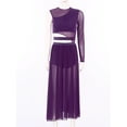 thumbnail image 3 of iiniim Womens Lyrical Costume Side Split Sheer Mesh Dress One Sleeve Cutout Leotard Modern Dancewear Purple XL, 3 of 7