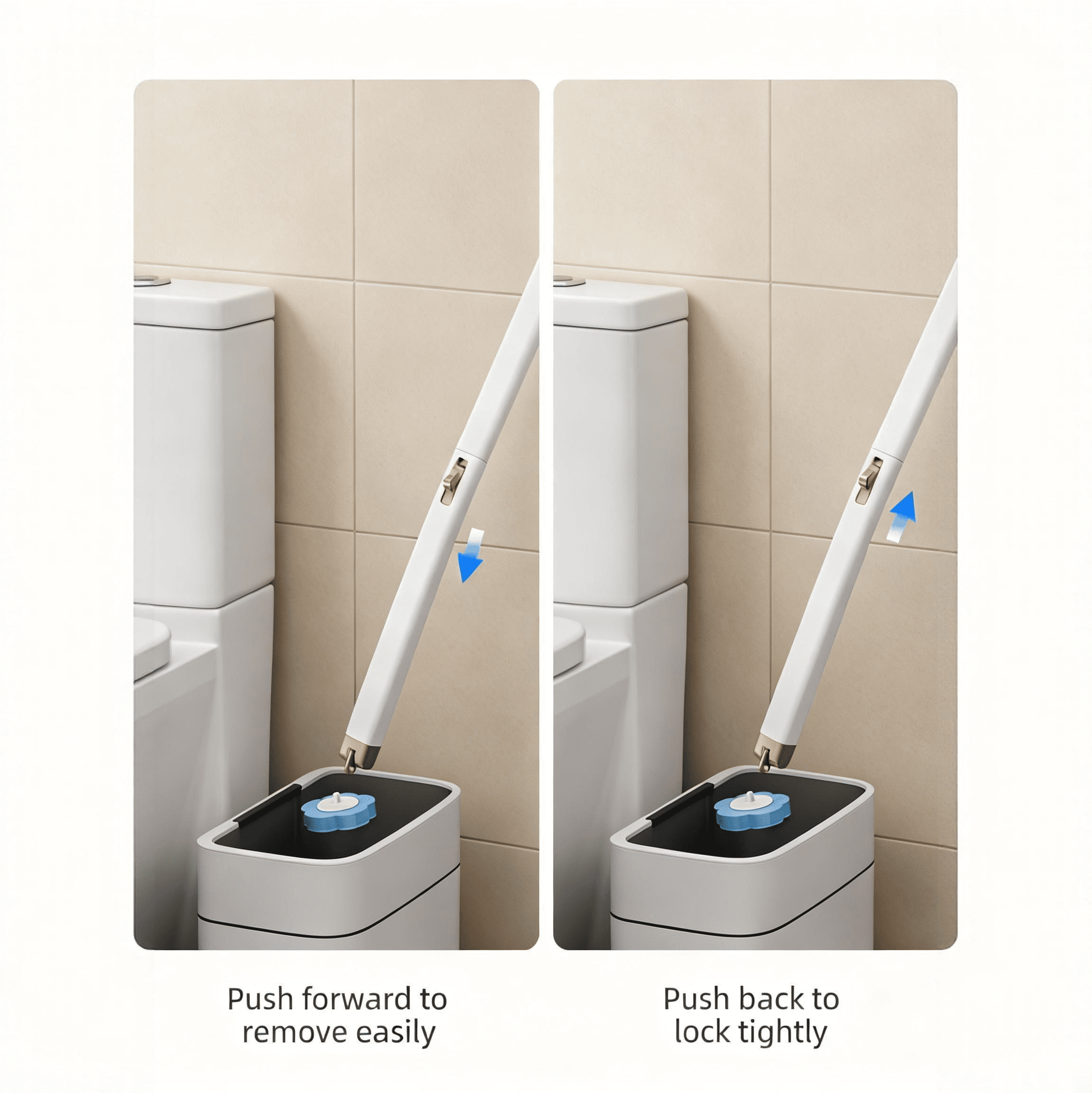 ZHICHUN Wall Mounted Toilet Brush Set with Disposable Heads, 3-Layer Cleaning System One-Click Replacement Bathroom Cleaning Tool with Holder and Plunger Kit