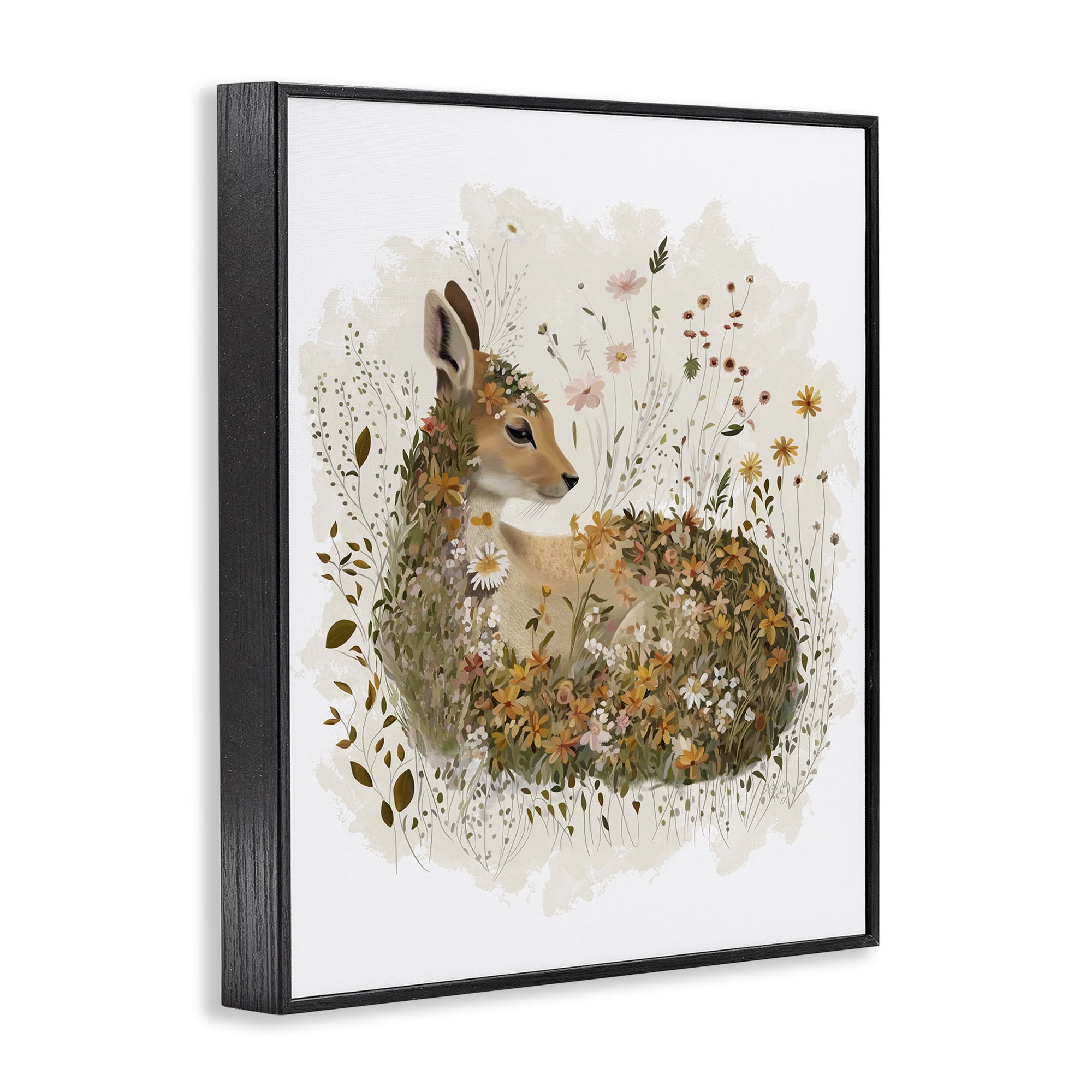 Stupell Industries Daisy & Wildflower Fawn Animals & Insects Painting Black Framed Art Print Wall Art, 11 x 14