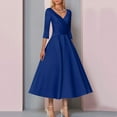 thumbnail image 2 of Womens Dresses A Line Mother Of The Bride Dress Wedding Guest Vintage Plus Size Elegant V Neck Tea Length Satin 1/2 Length Sleeve With Pleats Summer Dresses 2024, 2 of 5