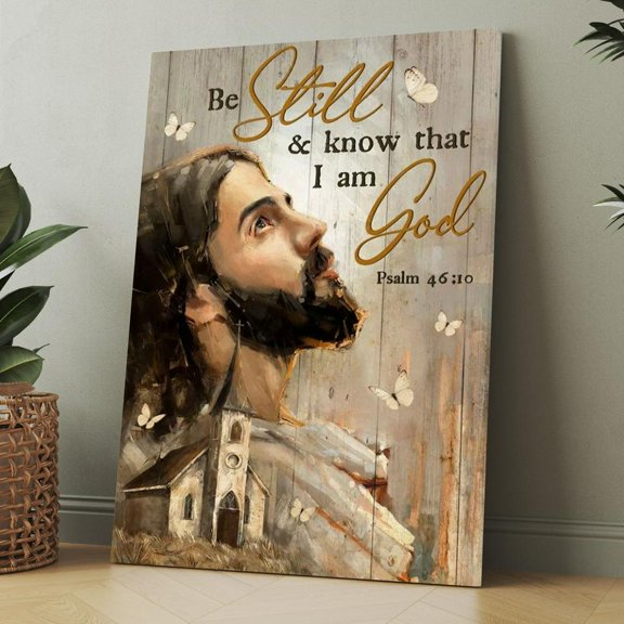 Jesus Psalm 46:10 Framed Canvas Wall Art, Christian Wall Decor for Office Living Room Bed Room, Inspirational Religious Wall Decor Gift