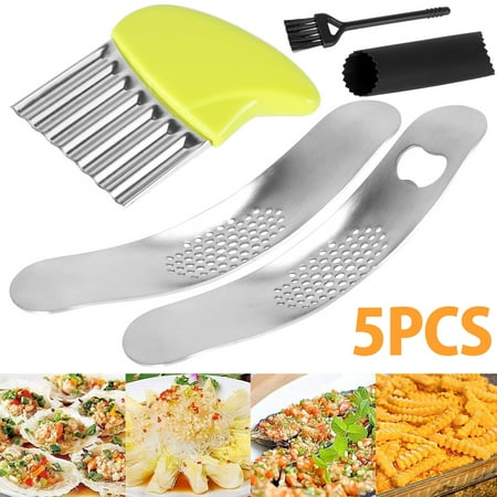 

Protoiya Garlic Press Rocker Set Stainless Steel Garlic Rocker Mincer Bonus with Strip Cutter Garlic Peeling Cover Brush