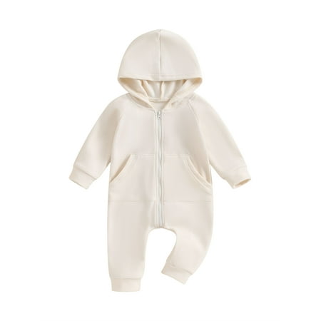 

Baby Boys Girls Hooded Jumpsuits Long Sleeve Solid Color Zip Rompers