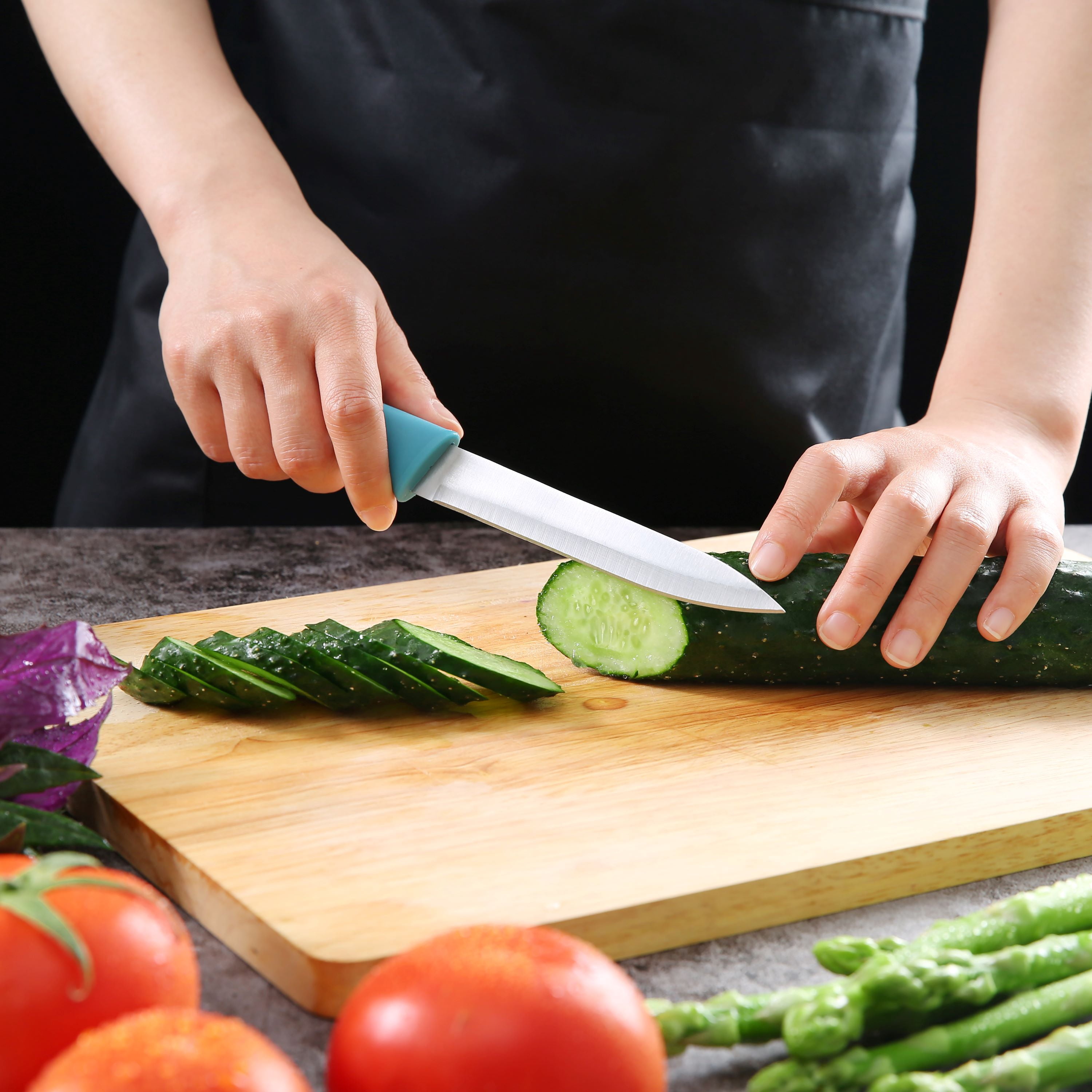Mainstays 3 Piece Stainless Steel Color Knife Set with Soft Grip Handles