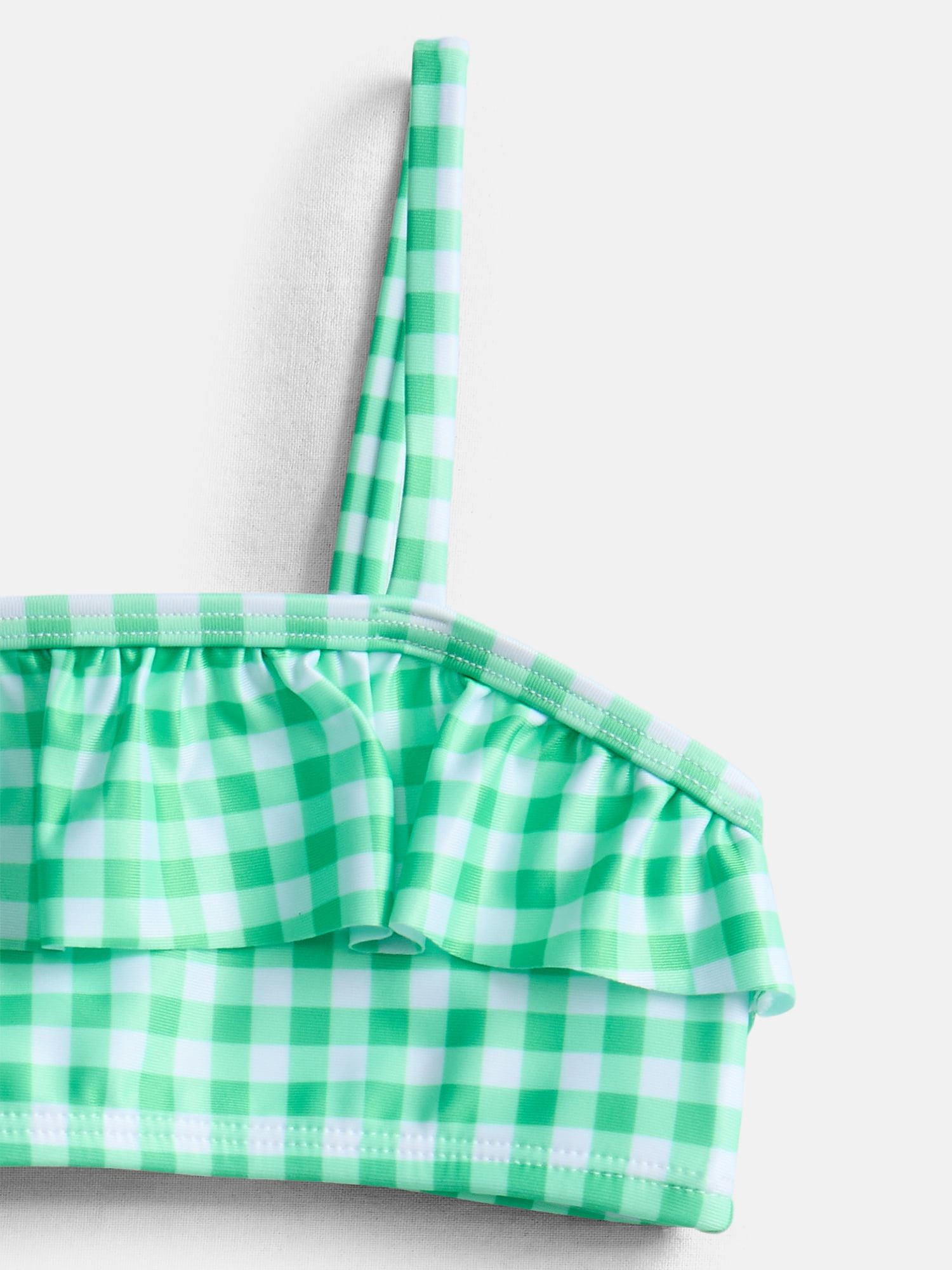 Wonder Nation Girls Ruffle Garden Gingham Bikini with UPF 50, 2-Piece Swim Set, Sizes 4-18