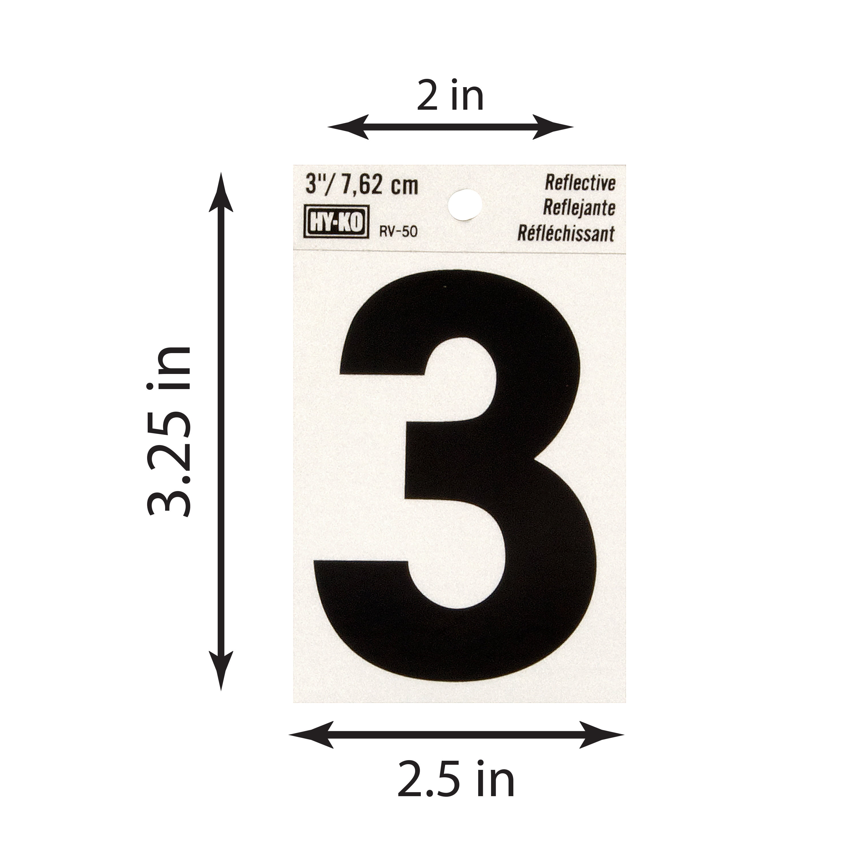(2 pack) Hy-Ko 3-inch Reflective Vinyl Number 3, Self-Adhesive, Weather-Resistant